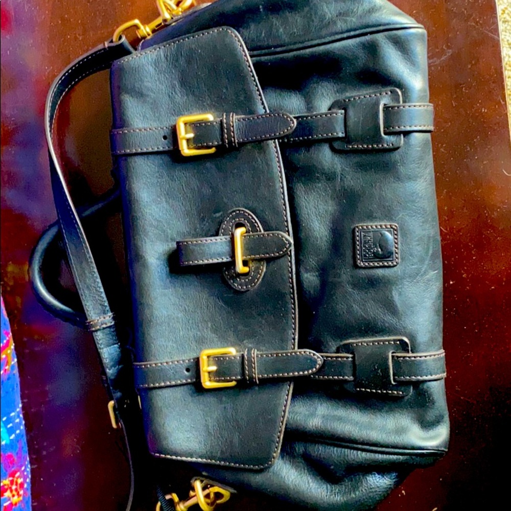Dooney Burke black leather saddle bag